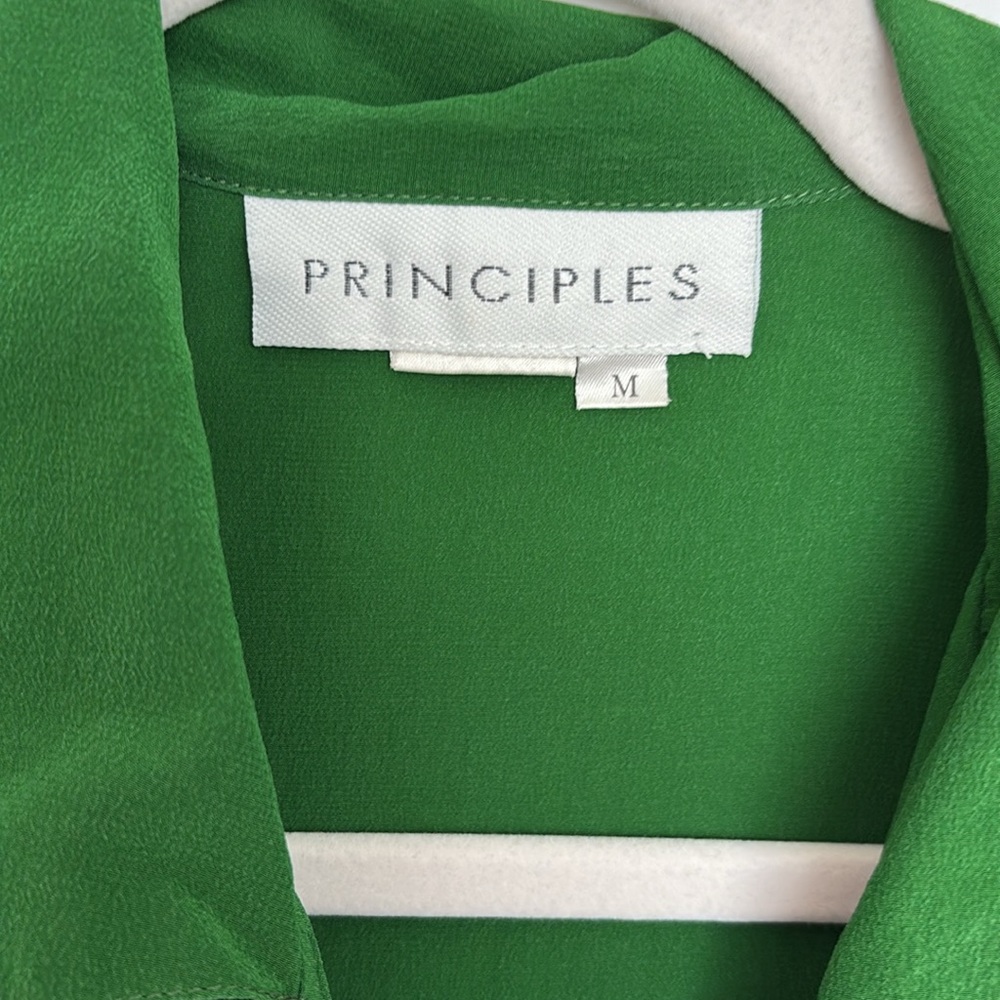 100% Silk PRINCIPLES Vintage Emerald Green Button-Up Shirt Medium - Picture 11 of 12